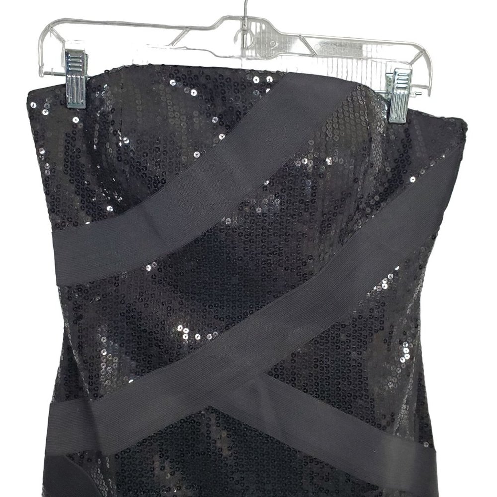 JS Collections Size 8 Dress Strapless Mini All Over Sequins Bandage Ribbon Black - Picture 4 of 15